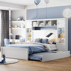 Bellemave® Wooden Platform Bed with All - in - One Cabinet, Shelf and Sockets - Bellemave
