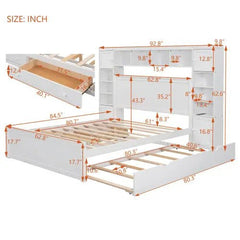 Bellemave® Wooden Platform Bed with All - in - One Cabinet, Shelf and Sockets - Bellemave