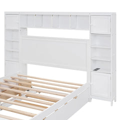 Bellemave® Wooden Platform Bed with All - in - One Cabinet, Shelf and Sockets - Bellemave