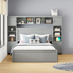 Bellemave® Wooden Platform Bed with All - in - One Cabinet, Shelf and Sockets - Bellemave