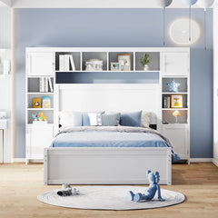 Bellemave® Wooden Platform Bed with All - in - One Cabinet, Shelf and Sockets - Bellemave