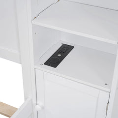 Bellemave® Wooden Platform Bed with All - in - One Cabinet, Shelf and Sockets - Bellemave