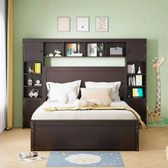 Bellemave® Wooden Platform Bed with All - in - One Cabinet, Shelf and Sockets - Bellemave