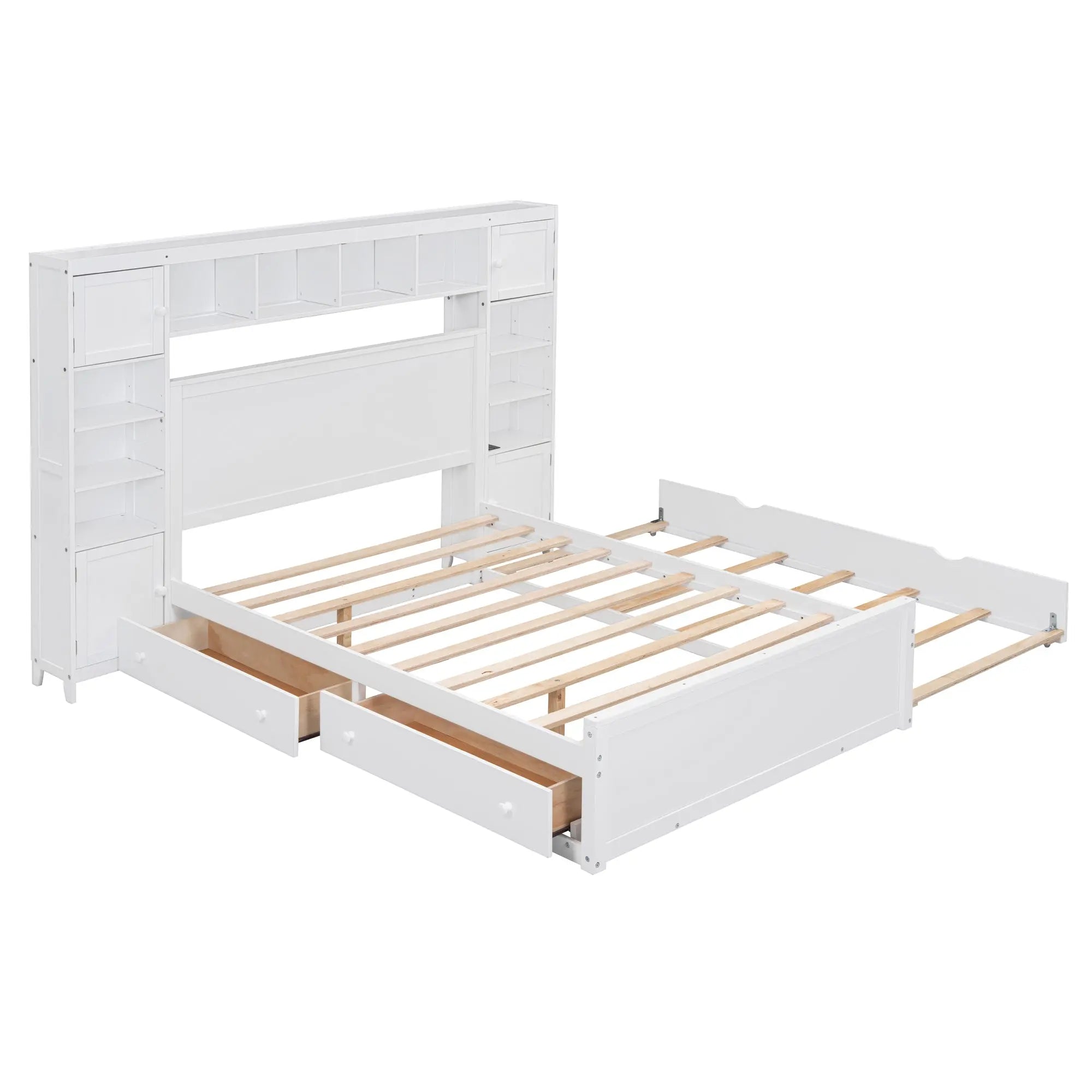 Bellemave® Wooden Platform Bed with All - in - One Cabinet, Shelf and Sockets - Bellemave