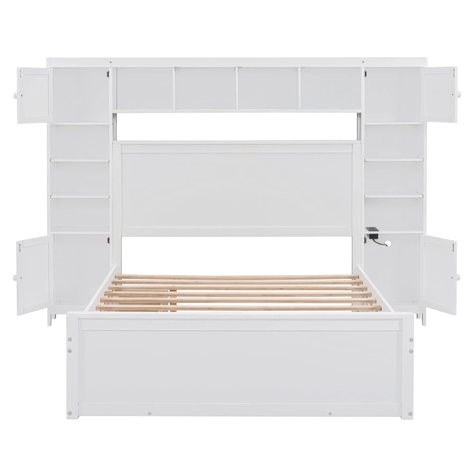 Bellemave® Wooden Platform Bed with All - in - One Cabinet, Shelf and Sockets - Bellemave