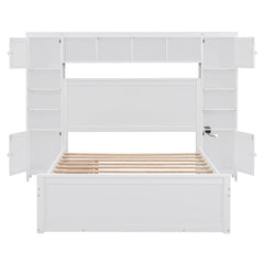 Bellemave® Wooden Platform Bed with All - in - One Cabinet, Shelf and Sockets - Bellemave