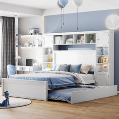 Bellemave® Wooden Platform Bed with All - in - One Cabinet, Shelf and Sockets - Bellemave