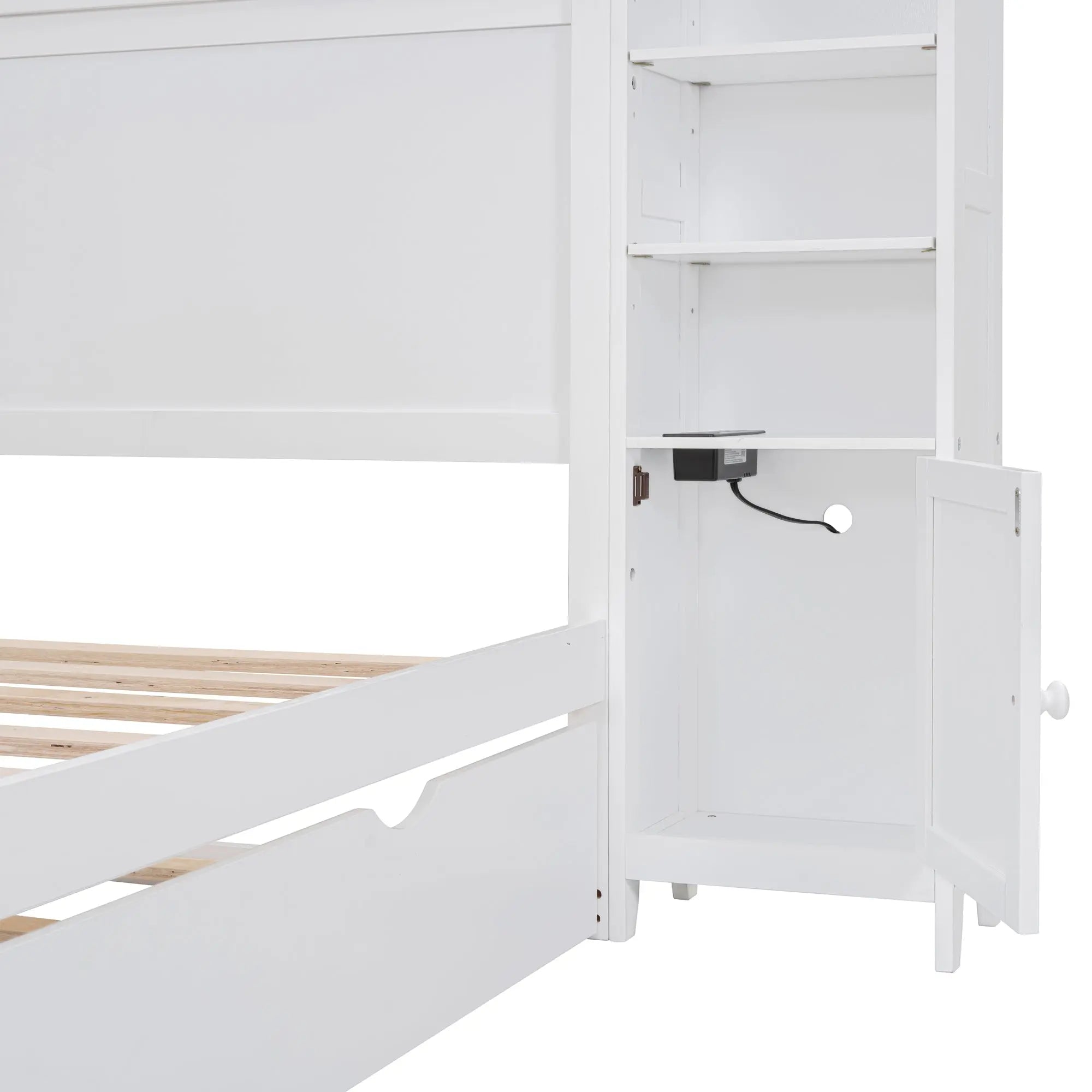Bellemave® Wooden Platform Bed with All - in - One Cabinet, Shelf and Sockets - Bellemave