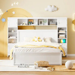 Bellemave® Wooden Platform Bed with All - in - One Cabinet, Shelf and Sockets - Bellemave