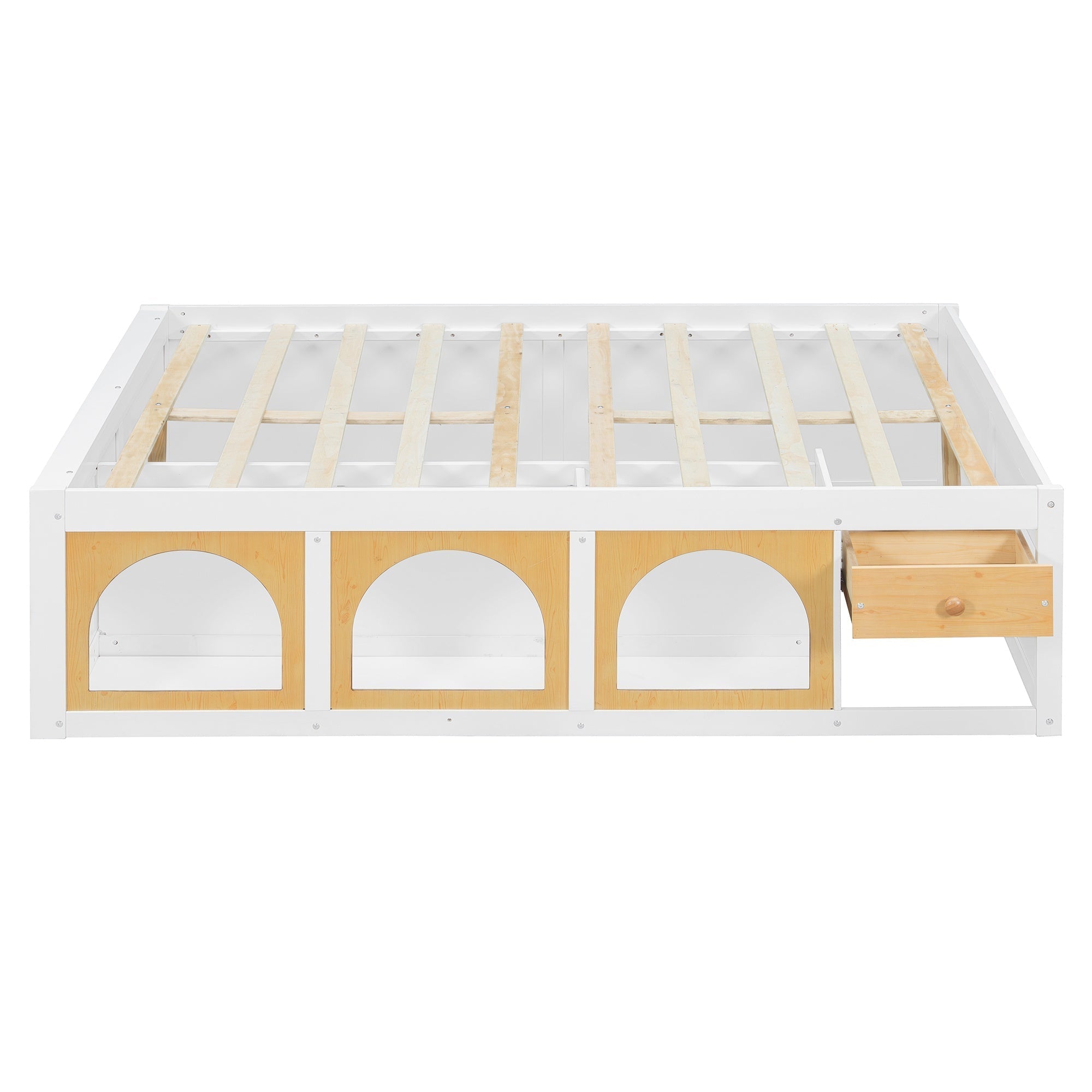 Bellemave® Wooden Platform Bed with Bookshelf, Display Cabinet and Storage Drawer, Multi - Functional Storage Bed for Bedroom, Guestroom - Bellemave