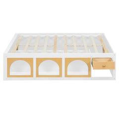 Bellemave® Wooden Platform Bed with Bookshelf, Display Cabinet and Storage Drawer, Multi - Functional Storage Bed for Bedroom, Guestroom - Bellemave