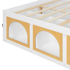 Bellemave® Wooden Platform Bed with Bookshelf, Display Cabinet and Storage Drawer, Multi - Functional Storage Bed for Bedroom, Guestroom - Bellemave