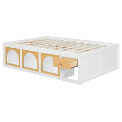 Bellemave® Wooden Platform Bed with Bookshelf, Display Cabinet and Storage Drawer, Multi - Functional Storage Bed for Bedroom, Guestroom - Bellemave