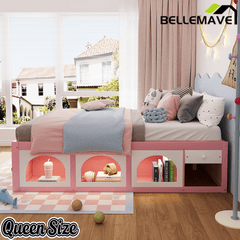 Bellemave® Wooden Platform Bed with Bookshelf, Display Cabinet and Storage Drawer, Multi - Functional Storage Bed for Bedroom, Guestroom - Bellemave