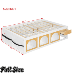 Bellemave® Wooden Platform Bed with Bookshelf, Display Cabinet and Storage Drawer, Multi - Functional Storage Bed for Bedroom, Guestroom - Bellemave