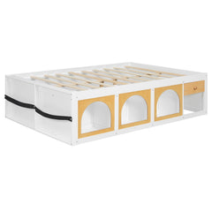 Bellemave® Wooden Platform Bed with Bookshelf, Display Cabinet and Storage Drawer, Multi - Functional Storage Bed for Bedroom, Guestroom - Bellemave