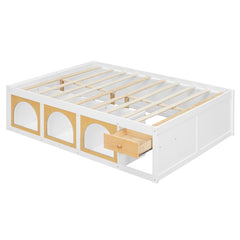 Bellemave® Wooden Platform Bed with Bookshelf, Display Cabinet and Storage Drawer, Multi - Functional Storage Bed for Bedroom, Guestroom - Bellemave