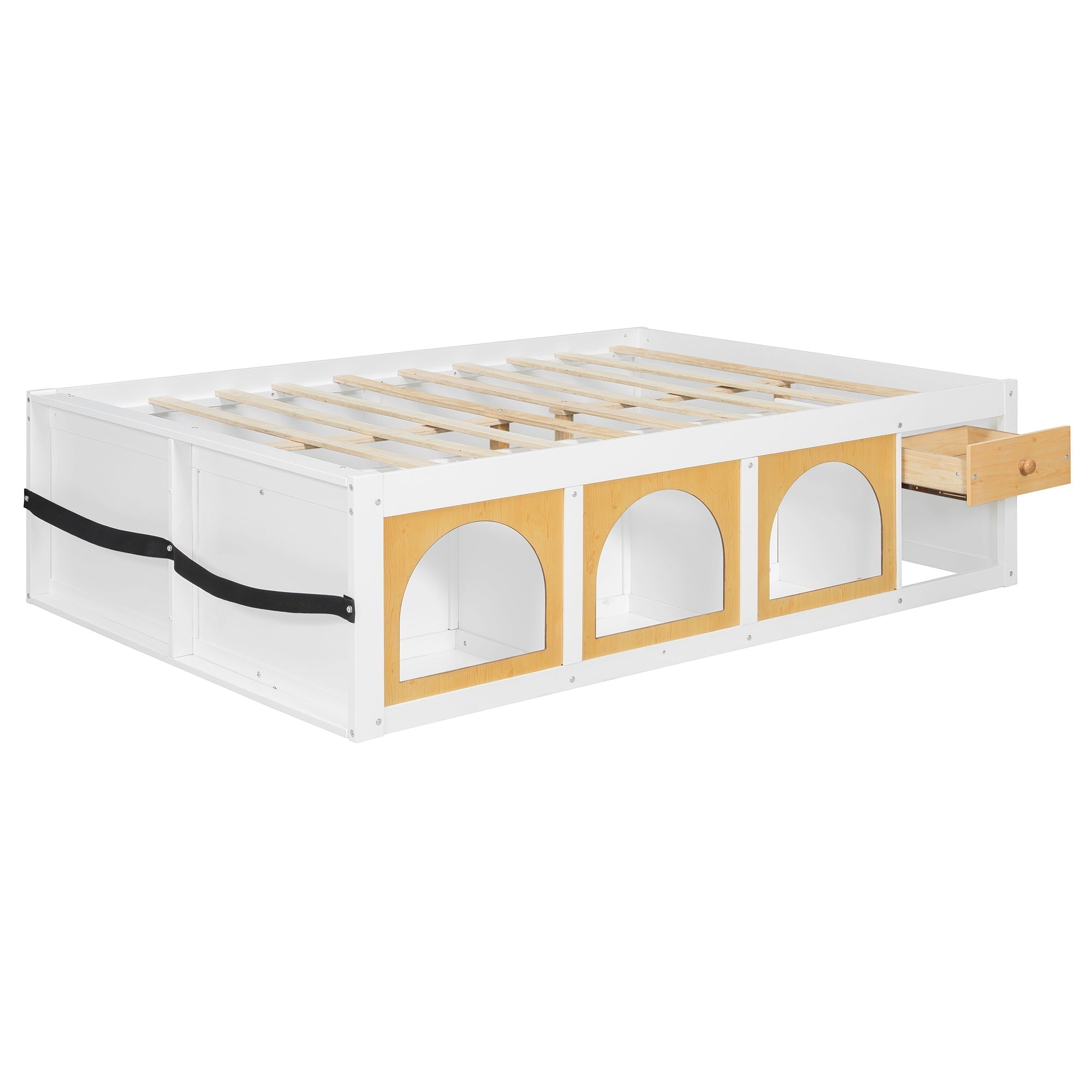 Bellemave® Wooden Platform Bed with Bookshelf, Display Cabinet and Storage Drawer, Multi - Functional Storage Bed for Bedroom, Guestroom - Bellemave