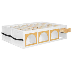 Bellemave® Wooden Platform Bed with Bookshelf, Display Cabinet and Storage Drawer, Multi - Functional Storage Bed for Bedroom, Guestroom - Bellemave