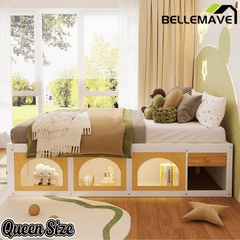 Bellemave® Wooden Platform Bed with Bookshelf, Display Cabinet and Storage Drawer, Multi - Functional Storage Bed for Bedroom, Guestroom - Bellemave