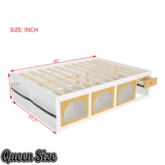 Bellemave® Wooden Platform Bed with Bookshelf, Display Cabinet and Storage Drawer, Multi - Functional Storage Bed for Bedroom, Guestroom - Bellemave