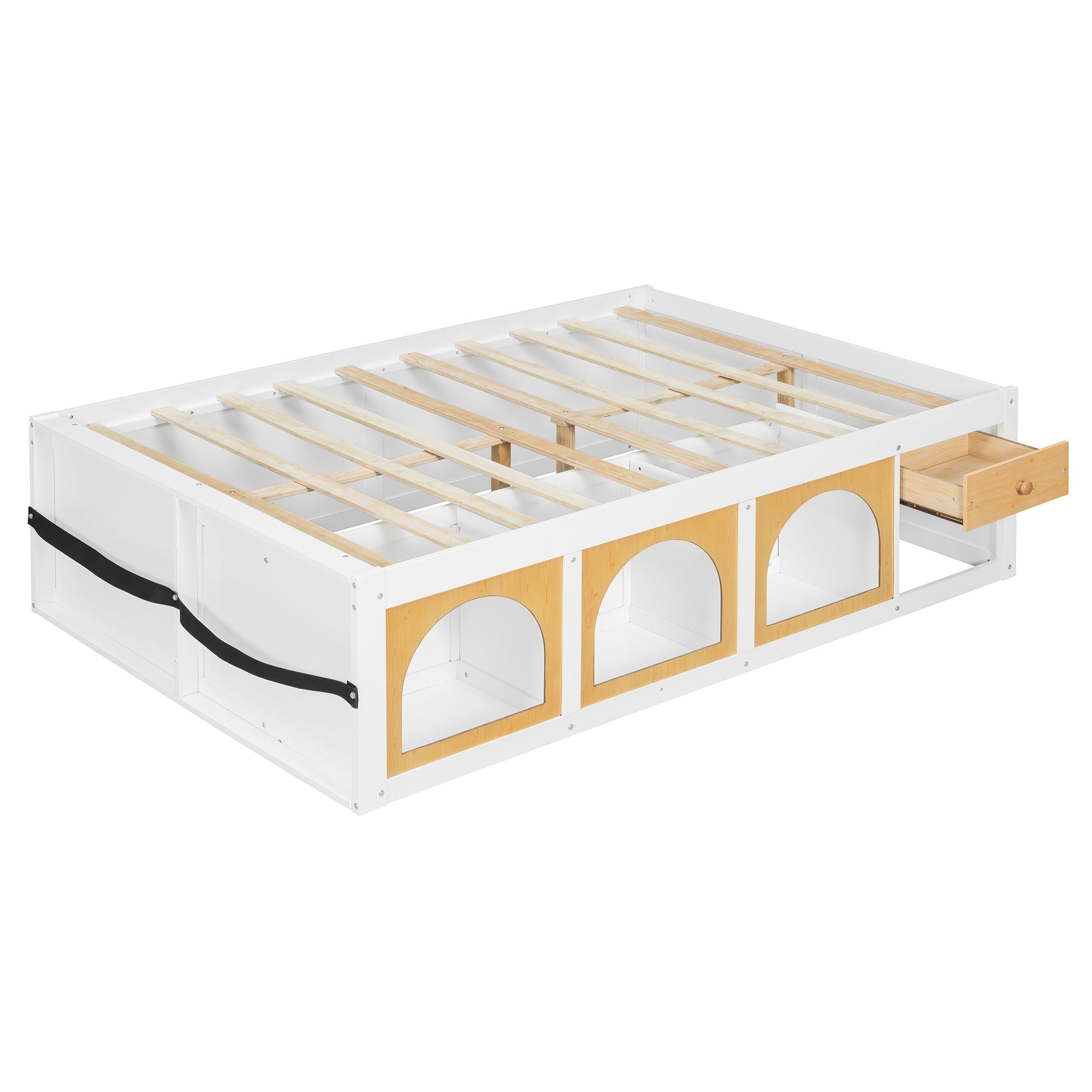 Bellemave® Wooden Platform Bed with Bookshelf, Display Cabinet and Storage Drawer, Multi - Functional Storage Bed for Bedroom, Guestroom - Bellemave