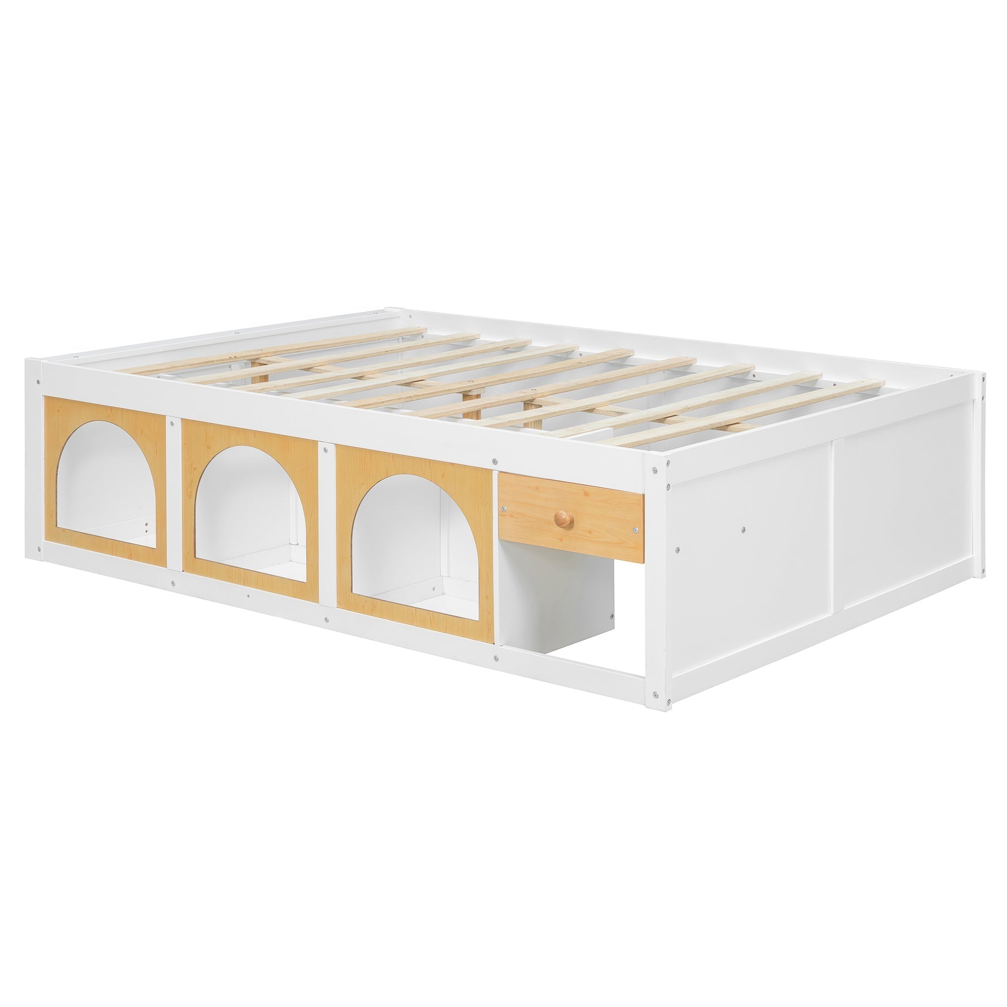 Bellemave® Wooden Platform Bed with Bookshelf, Display Cabinet and Storage Drawer, Multi - Functional Storage Bed for Bedroom, Guestroom - Bellemave
