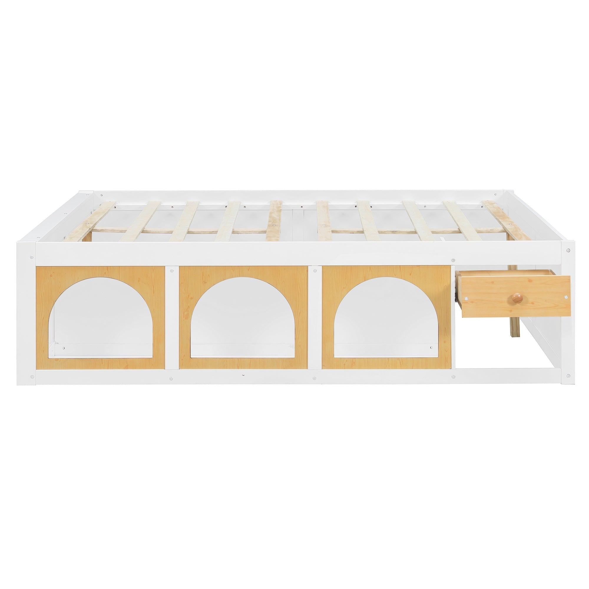 Bellemave® Wooden Platform Bed with Bookshelf, Display Cabinet and Storage Drawer, Multi - Functional Storage Bed for Bedroom, Guestroom - Bellemave