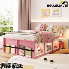 Bellemave® Wooden Platform Bed with Bookshelf, Display Cabinet and Storage Drawer, Multi - Functional Storage Bed for Bedroom, Guestroom - Bellemave