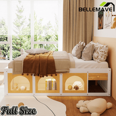 Bellemave® Wooden Platform Bed with Bookshelf, Display Cabinet and Storage Drawer, Multi - Functional Storage Bed for Bedroom, Guestroom - Bellemave