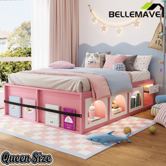Bellemave® Wooden Platform Bed with Bookshelf, Display Cabinet and Storage Drawer, Multi - Functional Storage Bed for Bedroom, Guestroom - Bellemave