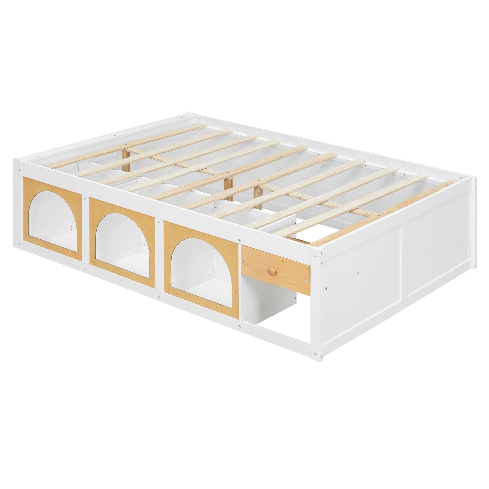 Bellemave® Wooden Platform Bed with Bookshelf, Display Cabinet and Storage Drawer, Multi - Functional Storage Bed for Bedroom, Guestroom - Bellemave