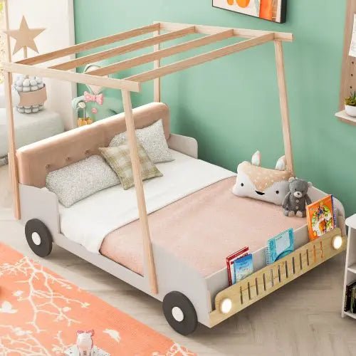 Bellemave® Wooden Platform Bed with Pillow, Ceiling Cloth and LED - Bellemave
