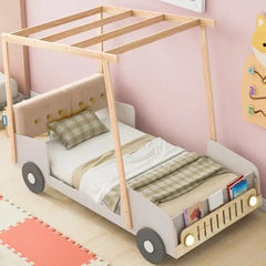 Bellemave® Wooden Platform Bed with Pillow, Ceiling Cloth and LED - Bellemave