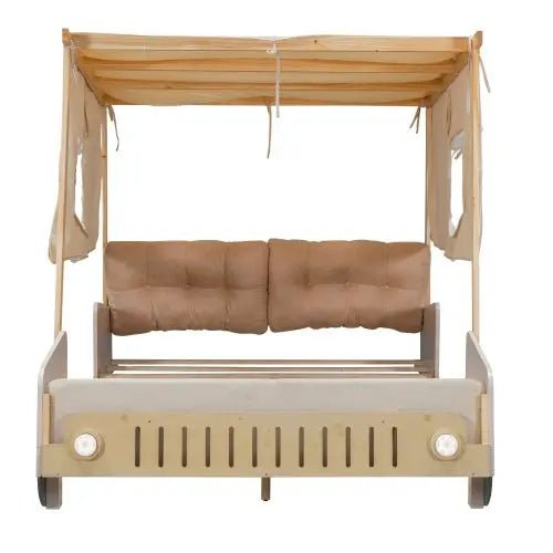 Bellemave® Wooden Platform Bed with Pillow, Ceiling Cloth and LED - Bellemave