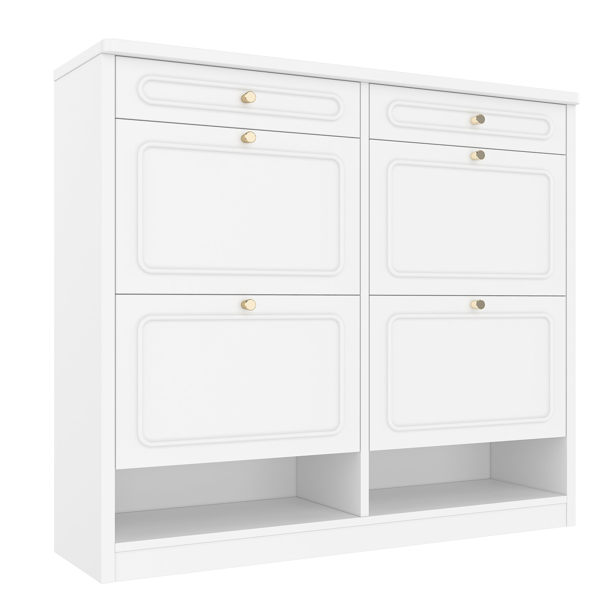 Bellemave® Wooden Shoe Cabinet with 4 Flip Drawers,Shoes Rack Cabinet with 2 Storage Drawers,Classified Storage and Farmhouse Style, Black - Bellemave