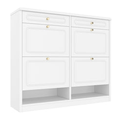 Bellemave® Wooden Shoe Cabinet with 4 Flip Drawers,Shoes Rack Cabinet with 2 Storage Drawers,Classified Storage and Farmhouse Style, Black - Bellemave