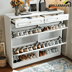 Bellemave® Wooden Shoe Cabinet with 4 Flip Drawers,Shoes Rack Cabinet with 2 Storage Drawers,Classified Storage and Farmhouse Style, Black - Bellemave