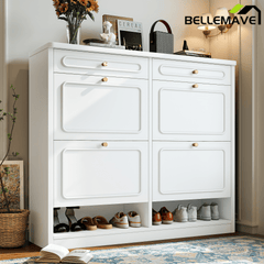 Bellemave® Wooden Shoe Cabinet with 4 Flip Drawers,Shoes Rack Cabinet with 2 Storage Drawers,Classified Storage and Farmhouse Style, Black - Bellemave