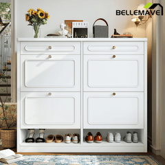 Bellemave® Wooden Shoe Cabinet with 4 Flip Drawers,Shoes Rack Cabinet with 2 Storage Drawers,Classified Storage and Farmhouse Style, Black - Bellemave