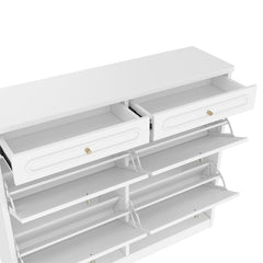 Bellemave® Wooden Shoe Cabinet with 4 Flip Drawers,Shoes Rack Cabinet with 2 Storage Drawers,Classified Storage and Farmhouse Style, Black - Bellemave