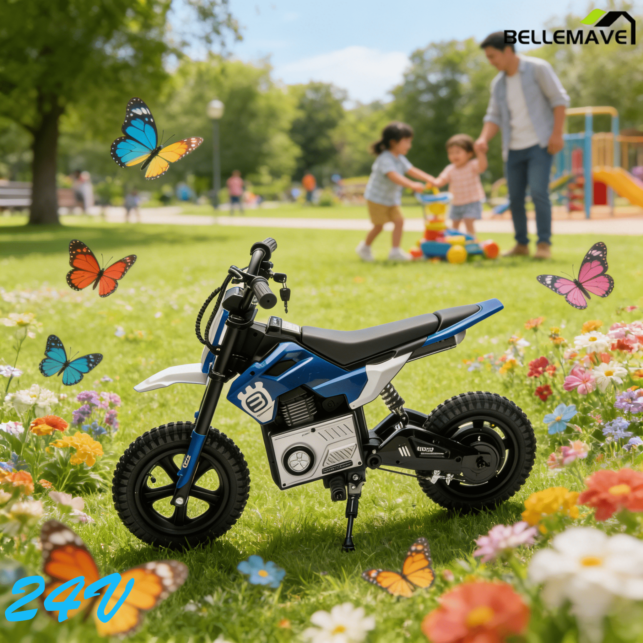 Bellemave®24V motorcycle for kids with LED breath lamp,Bluetooth,Music and Rear wheel shock absorber,Adjustable speed,motorcycle for kids 5 - 12 - Bellemave