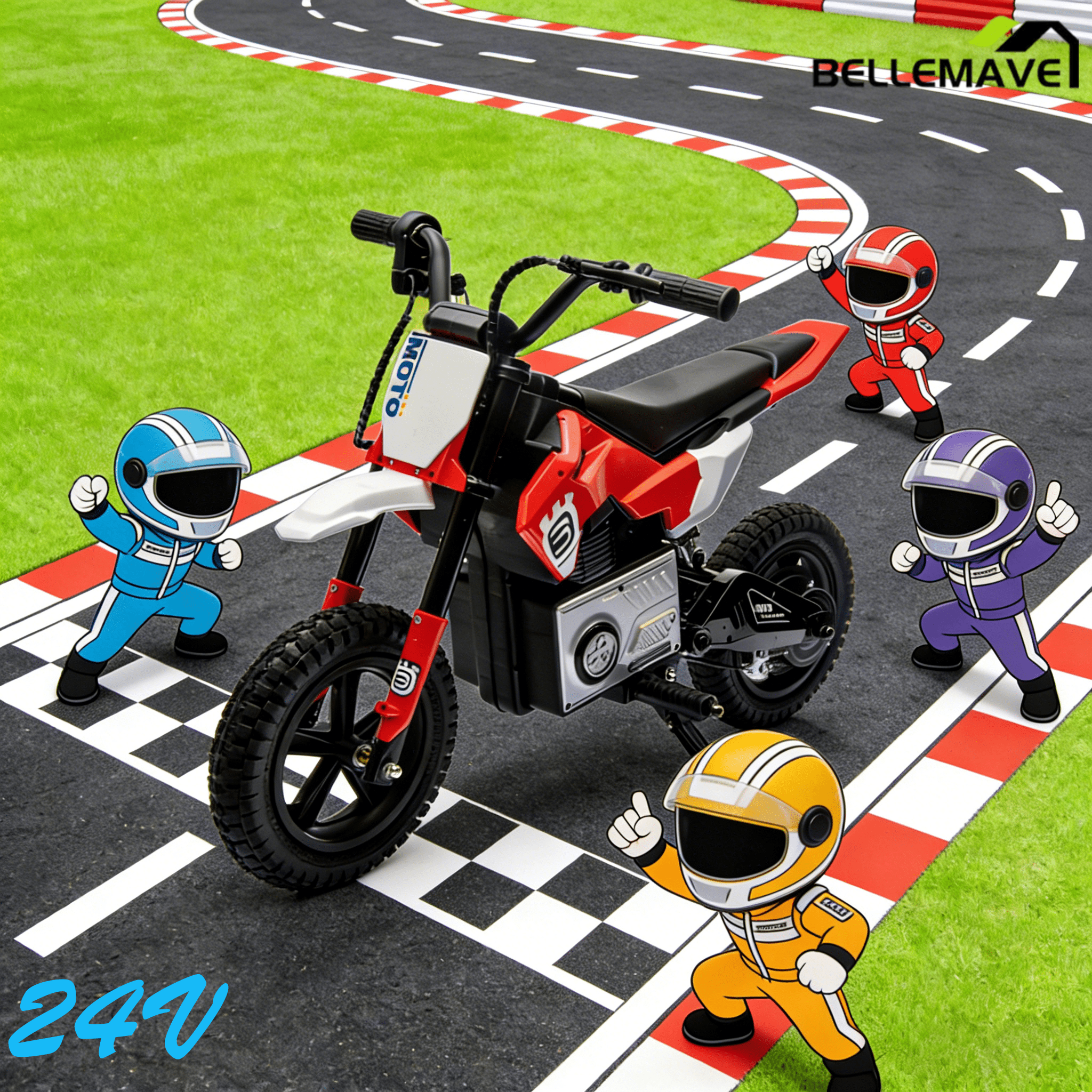 Bellemave®24V motorcycle for kids with LED breath lamp,Bluetooth,Music and Rear wheel shock absorber,Adjustable speed,motorcycle for kids 5 - 12 - Bellemave