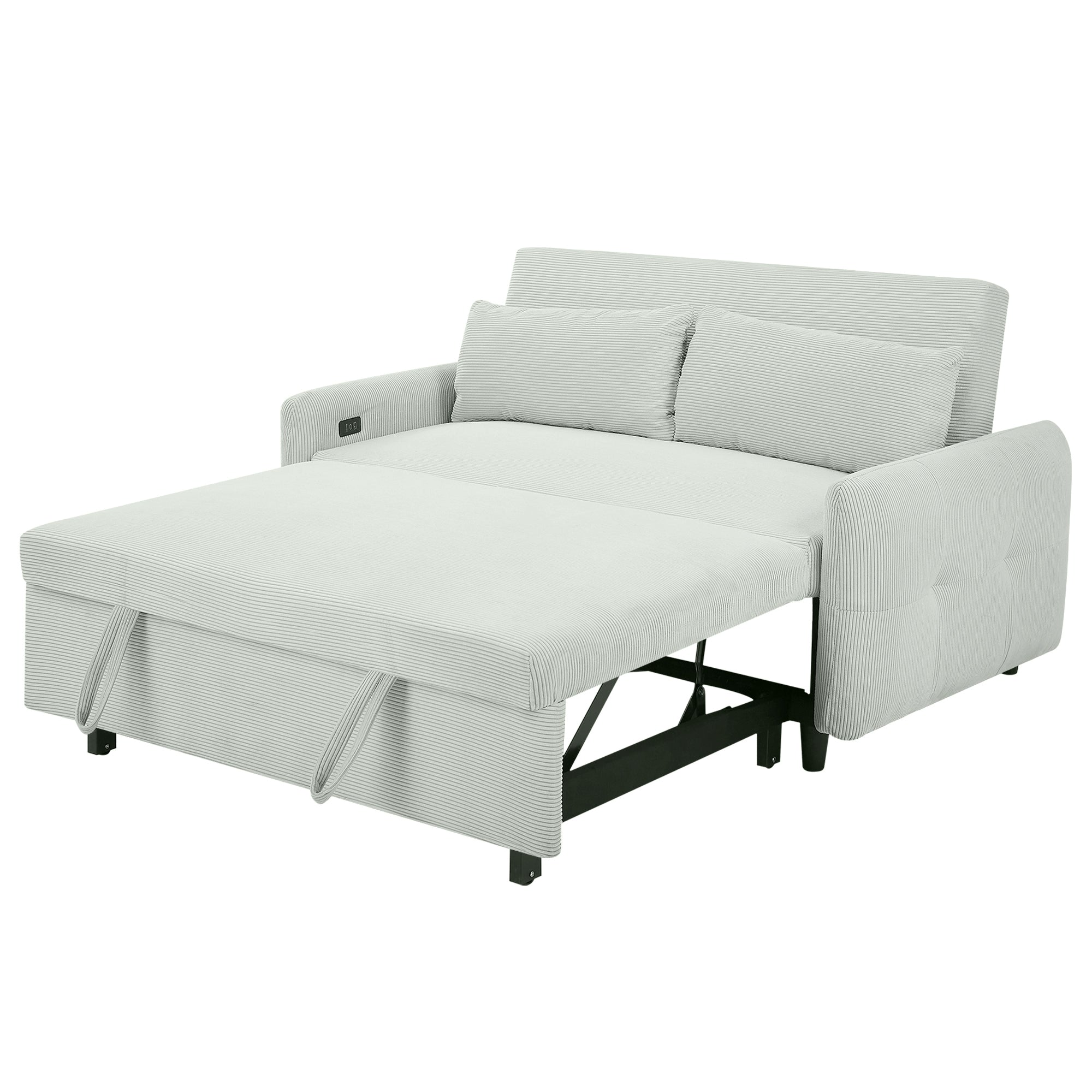 Bellemave®57.48" Pull - out Sofa Bed Convertible Couch 2 Seat Loveseat Sofa Modern Sleeper Sofa with Two Throw Pillows and USB Ports for Living Room, Light Grey - Green - Bellemave