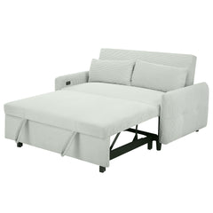 Bellemave®57.48" Pull - out Sofa Bed Convertible Couch 2 Seat Loveseat Sofa Modern Sleeper Sofa with Two Throw Pillows and USB Ports for Living Room, Light Grey - Green - Bellemave