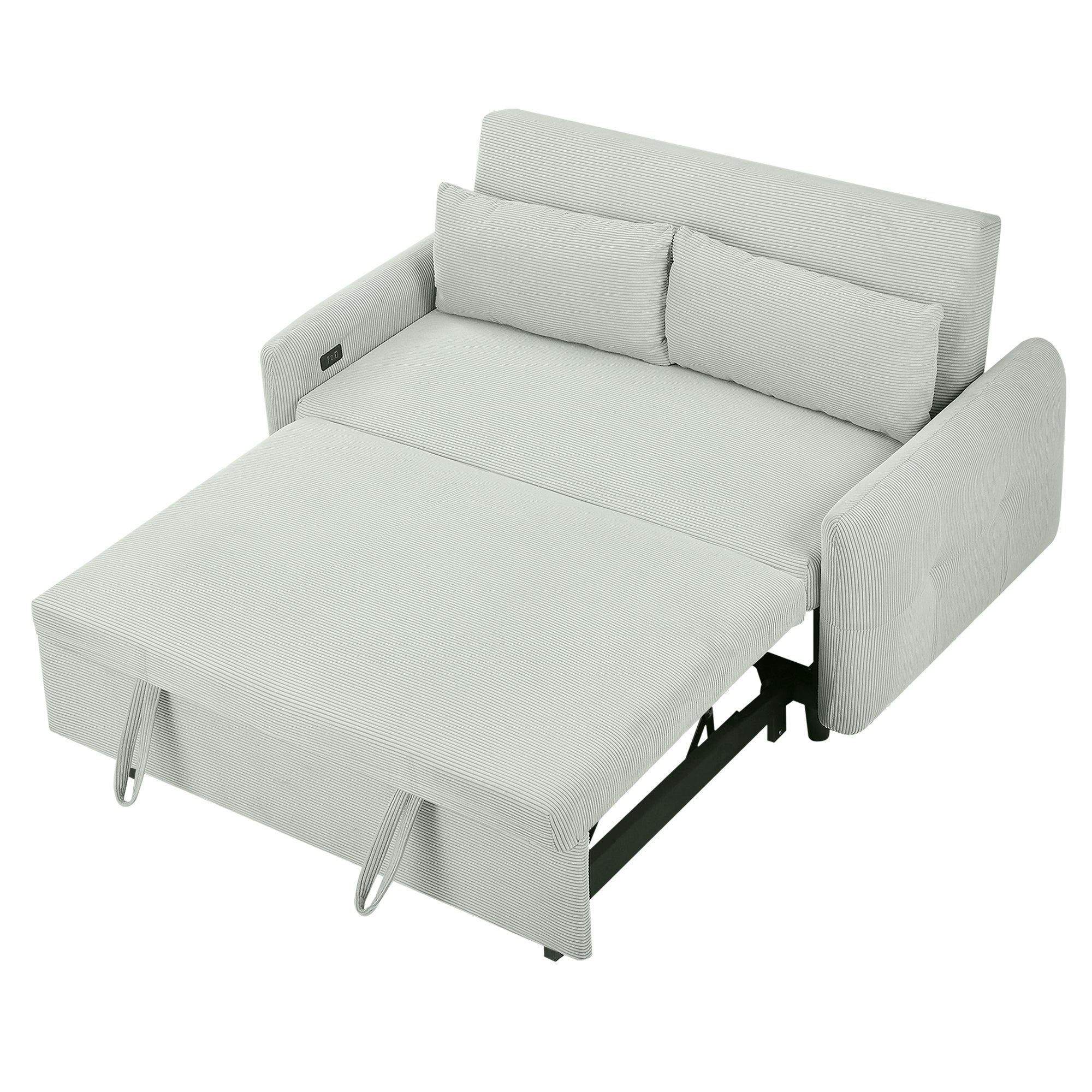 Bellemave®57.48" Pull - out Sofa Bed Convertible Couch 2 Seat Loveseat Sofa Modern Sleeper Sofa with Two Throw Pillows and USB Ports for Living Room, Light Grey - Green - Bellemave