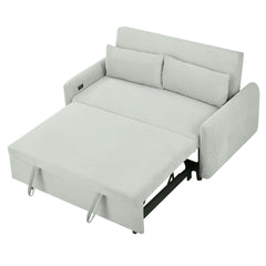 Bellemave®57.48" Pull - out Sofa Bed Convertible Couch 2 Seat Loveseat Sofa Modern Sleeper Sofa with Two Throw Pillows and USB Ports for Living Room, Light Grey - Green - Bellemave