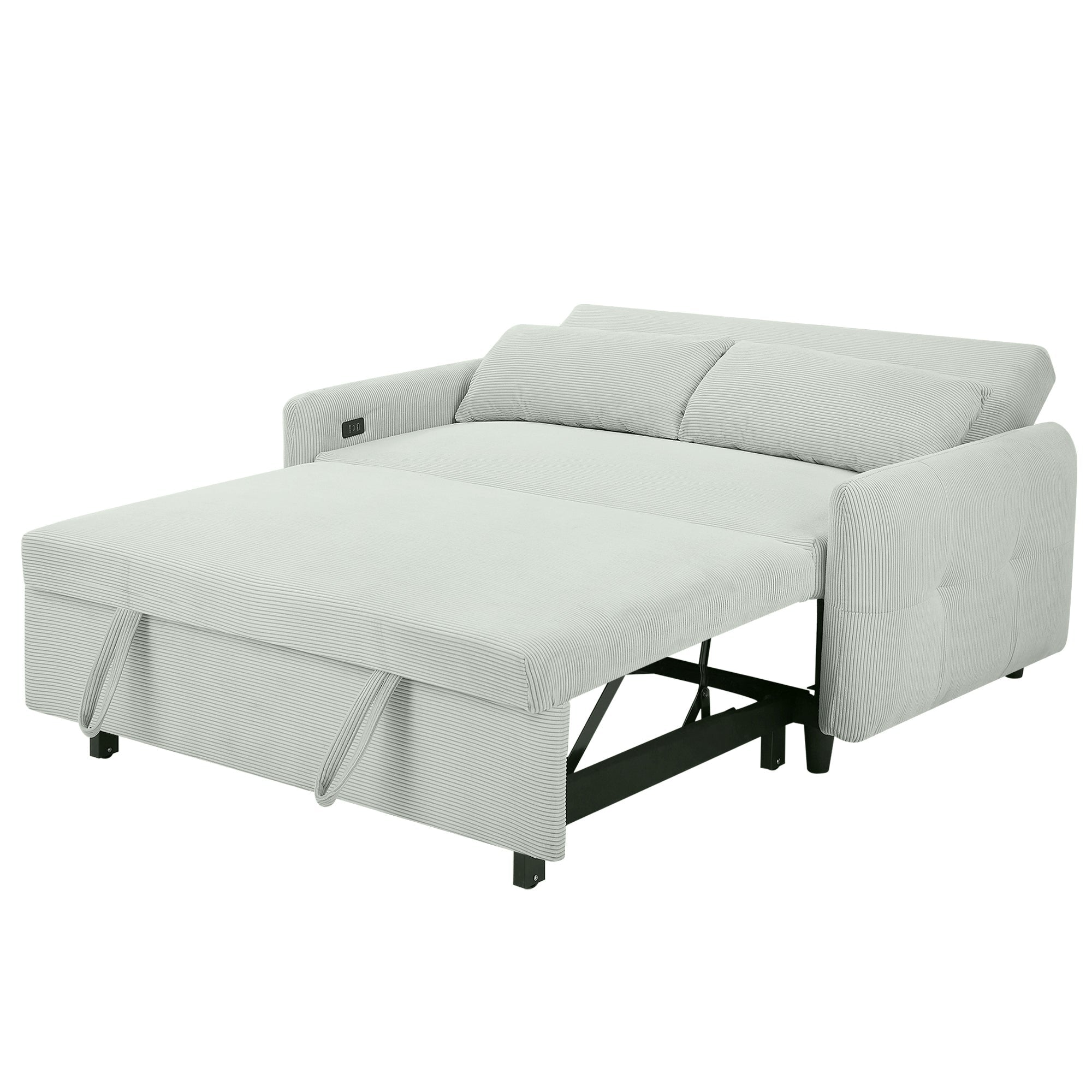 Bellemave®57.48" Pull - out Sofa Bed Convertible Couch 2 Seat Loveseat Sofa Modern Sleeper Sofa with Two Throw Pillows and USB Ports for Living Room, Light Grey - Green - Bellemave