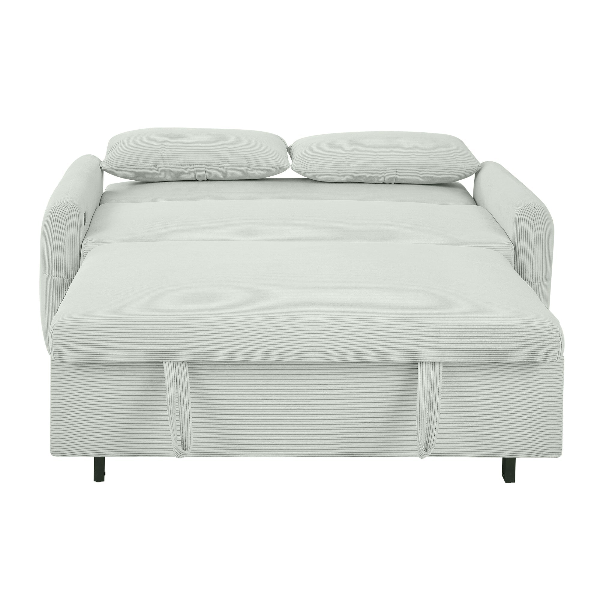 Bellemave®57.48" Pull - out Sofa Bed Convertible Couch 2 Seat Loveseat Sofa Modern Sleeper Sofa with Two Throw Pillows and USB Ports for Living Room, Light Grey - Green - Bellemave