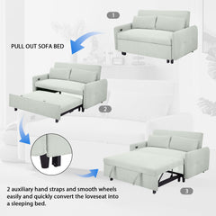 Bellemave®57.48" Pull - out Sofa Bed Convertible Couch 2 Seat Loveseat Sofa Modern Sleeper Sofa with Two Throw Pillows and USB Ports for Living Room, Light Grey - Green - Bellemave